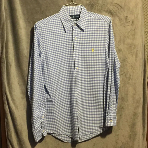 Ralph Lauren Shirt Men’s small Blue Checked Pony Button Up Long Sleeve - Picture 5 of 10